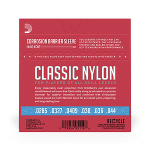 D'Addario EJ27H Student Nylon Classical Guitar Strings, Hard Tension, Clear/Silverplated Wound