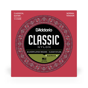 D'Addario EJ27N Student Nylon 1/2 Sized Classical Guitar Strings, Normal Tension, Silverplated Wound