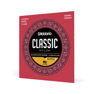 D'Addario EJ27N Student Nylon 3/4 Sized Classical Guitar Strings, Normal Tension, Silverplated Wound