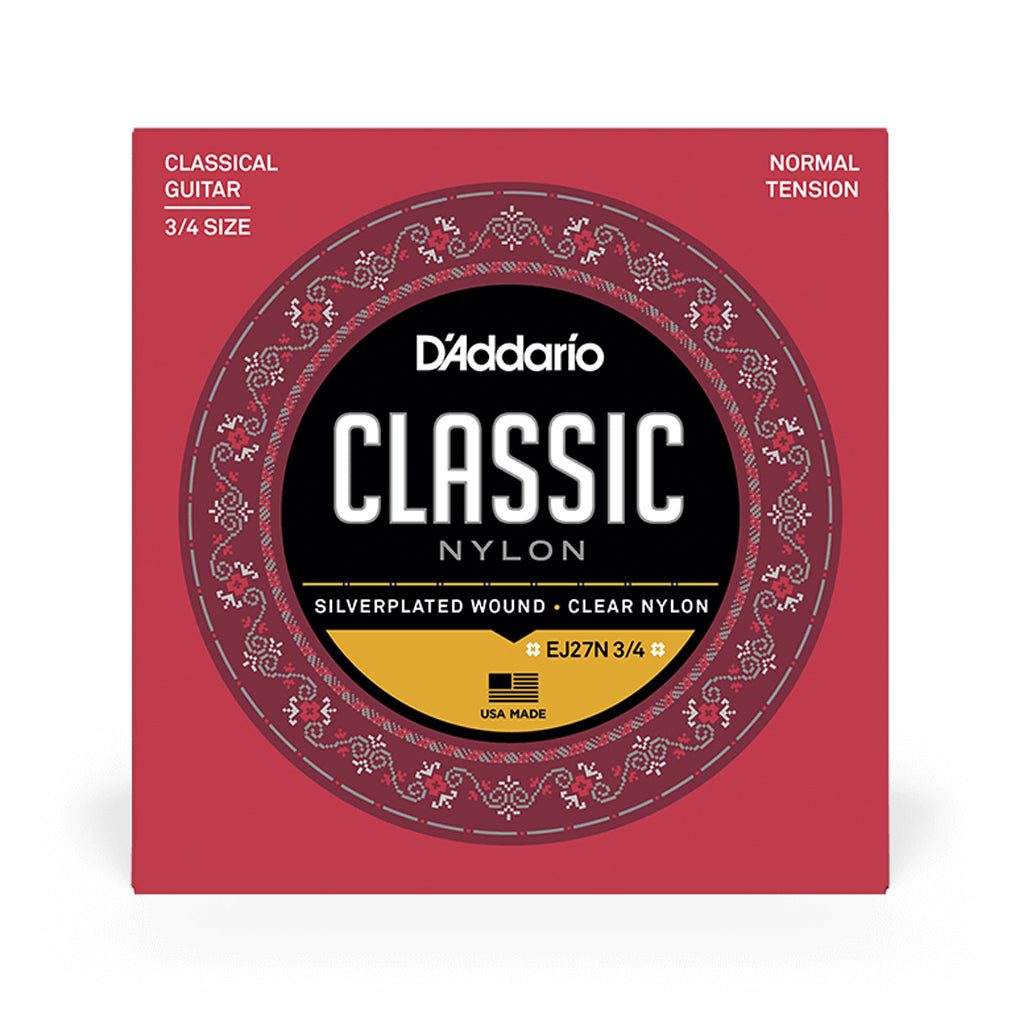 D'Addario EJ27N Student Nylon 3/4 Sized Classical Guitar Strings, Normal Tension, Silverplated Wound