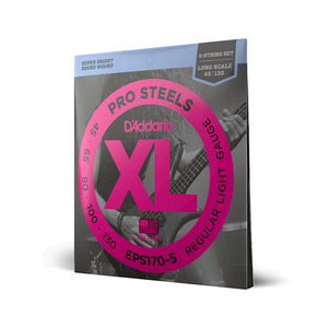 D'Addario EPS-170-5 Pro Steels 5-String Bass Guitar Strings, Light, 45-130, Long Scale