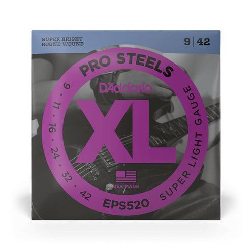 D'Addario EPS520 ProSteels Electric Guitar Strings, Super Light, 9-42