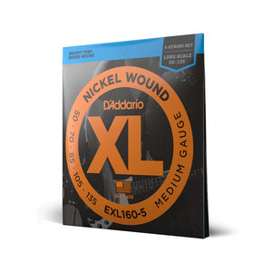 D'Addario EXL160-5 Nickel Wound 5-String Bass Guitar Strings, Medium, 50-135, Long Scale