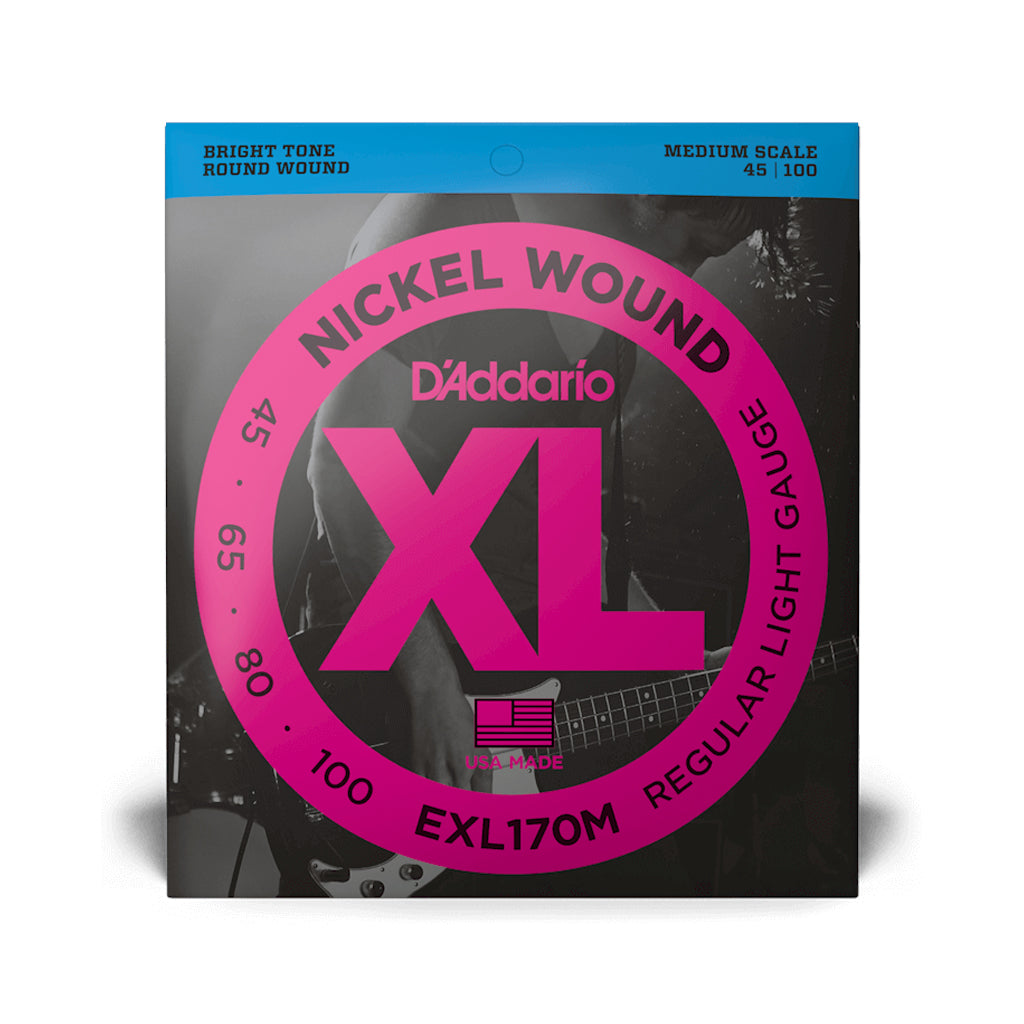 D'Addario EXL170M Nickel Wound Bass Guitar Strings, Light, 45-100, Medium Scale