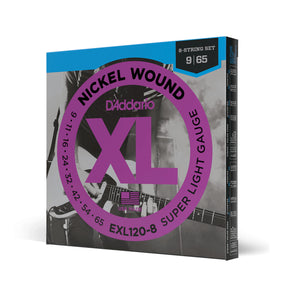 D'Addario EXL120-8 Nickel Wound Electric Guitar Strings, 8-String, Super Light, 9-65