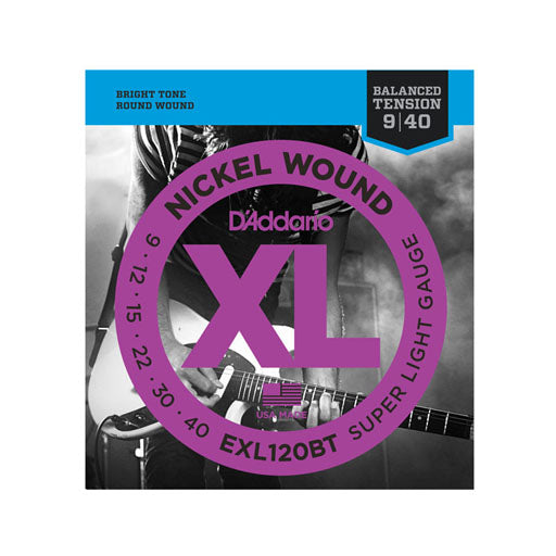 D'Addario EXL-120BT Nickel Wound Electric Guitar Strings , Super Light / Balanced Tension, 9-40