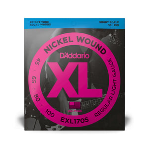 D'Addario EXL170S Nickel Wound Bass Guitar Strings, Xtra Light, 45-100, Short Scale