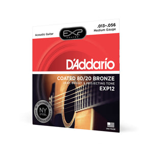 D'Addario EXP12 Coated 80/20 Bronze Acoustic Guitar Strings, Medium, 13-56