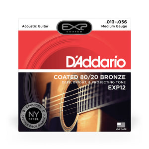 D'Addario EXP12 Coated 80/20 Bronze Acoustic Guitar Strings, Medium, 13-56