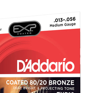 D'Addario EXP12 Coated 80/20 Bronze Acoustic Guitar Strings, Medium, 13-56