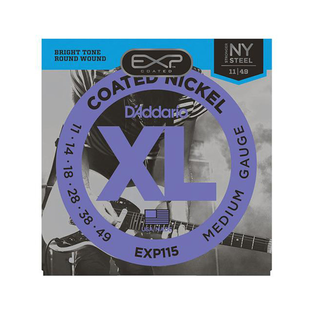D'Addario EXP115 Coated Nickel Wound Electric Guitar Strings, Medium/Blues/Jazz, 11-49