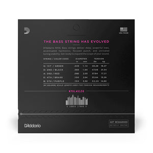 D'Addario NYXL45130 NYXL 5-String Bass Strings, Long Scale, Regular Light, 45-130