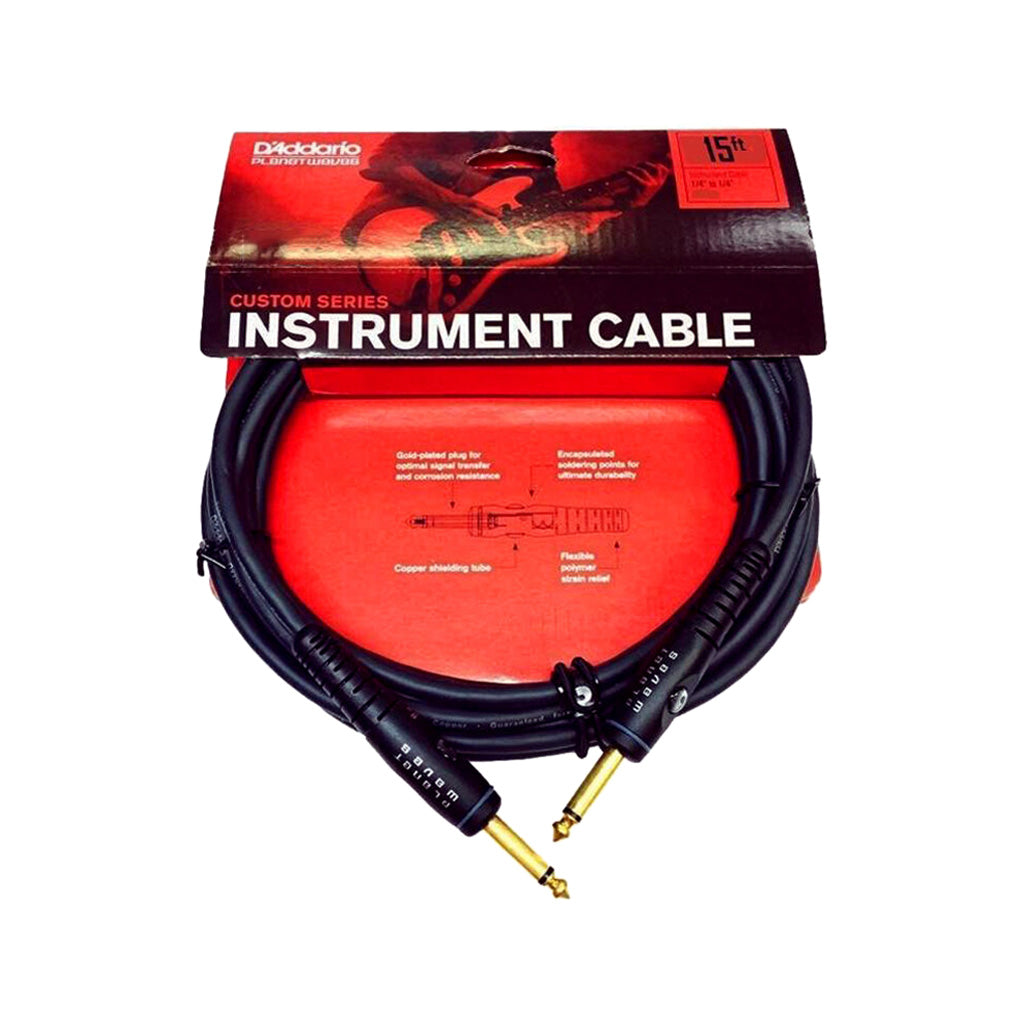 D'Addario PW-G-15 Custom Series Mono 1/4 Inch Instrument Cable, 15 feet