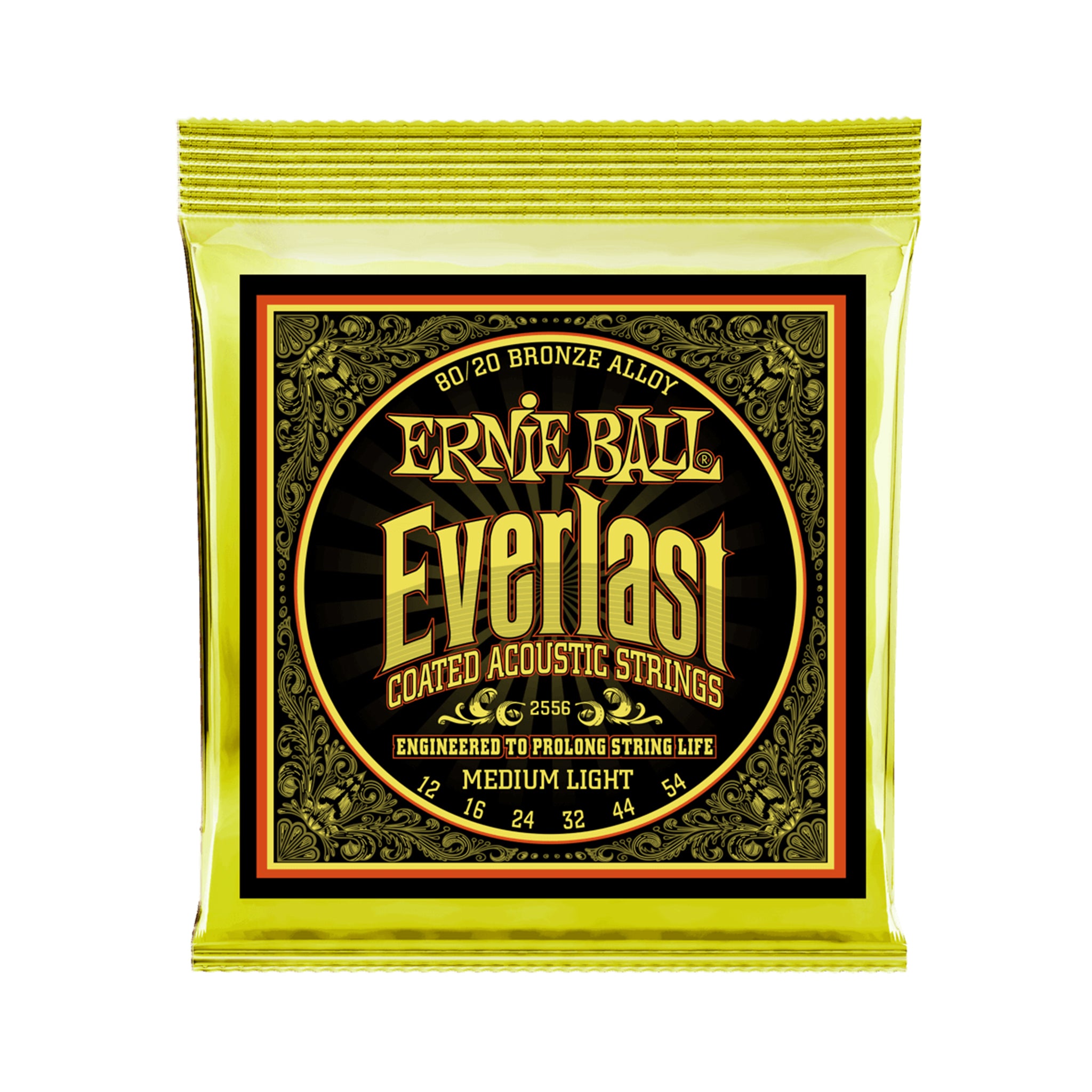 Ernie Ball Everlast Medium Light Coated 80/20 Bronze Acoustic Guitar Strings, 12-54