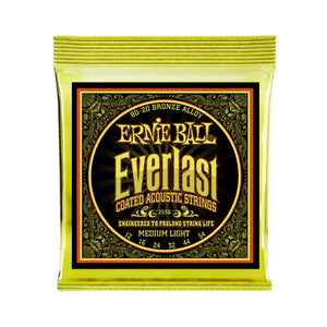 Ernie Ball Everlast Medium Light Coated 80/20 Bronze Acoustic Guitar Strings, 12-54
