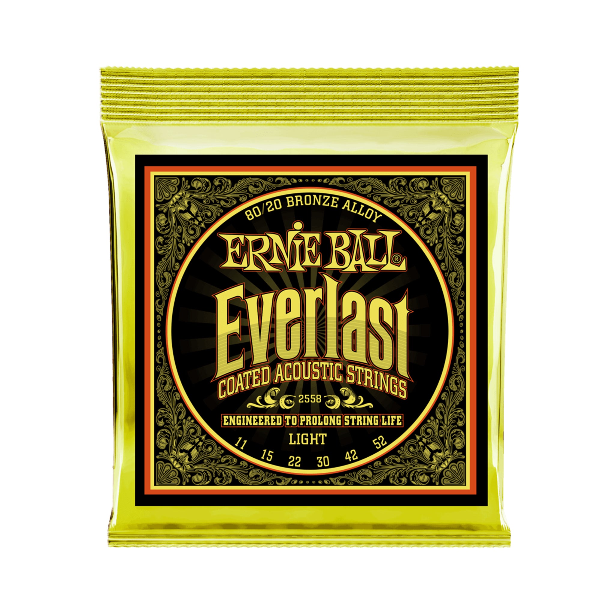 Ernie Ball Everlast Light Coated 80/20 Bronze Acoustic Guitar Strings, 11-52