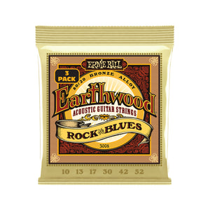 Ernie Ball Earthwood Rock and Blues 80/20 Bronze Acoustic Guitar Strings, 10-52, 3-Pack