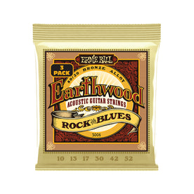 Ernie Ball Earthwood Rock and Blues 80/20 Bronze Acoustic Guitar Strings, 10-52, 3-Pack