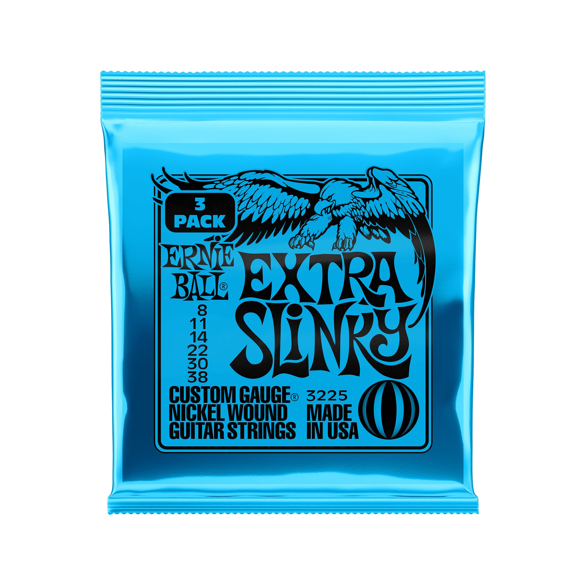 Ernie Ball Extra Slinky Nickel Wound Electric Guitar Strings, 8-38, 3 Pack