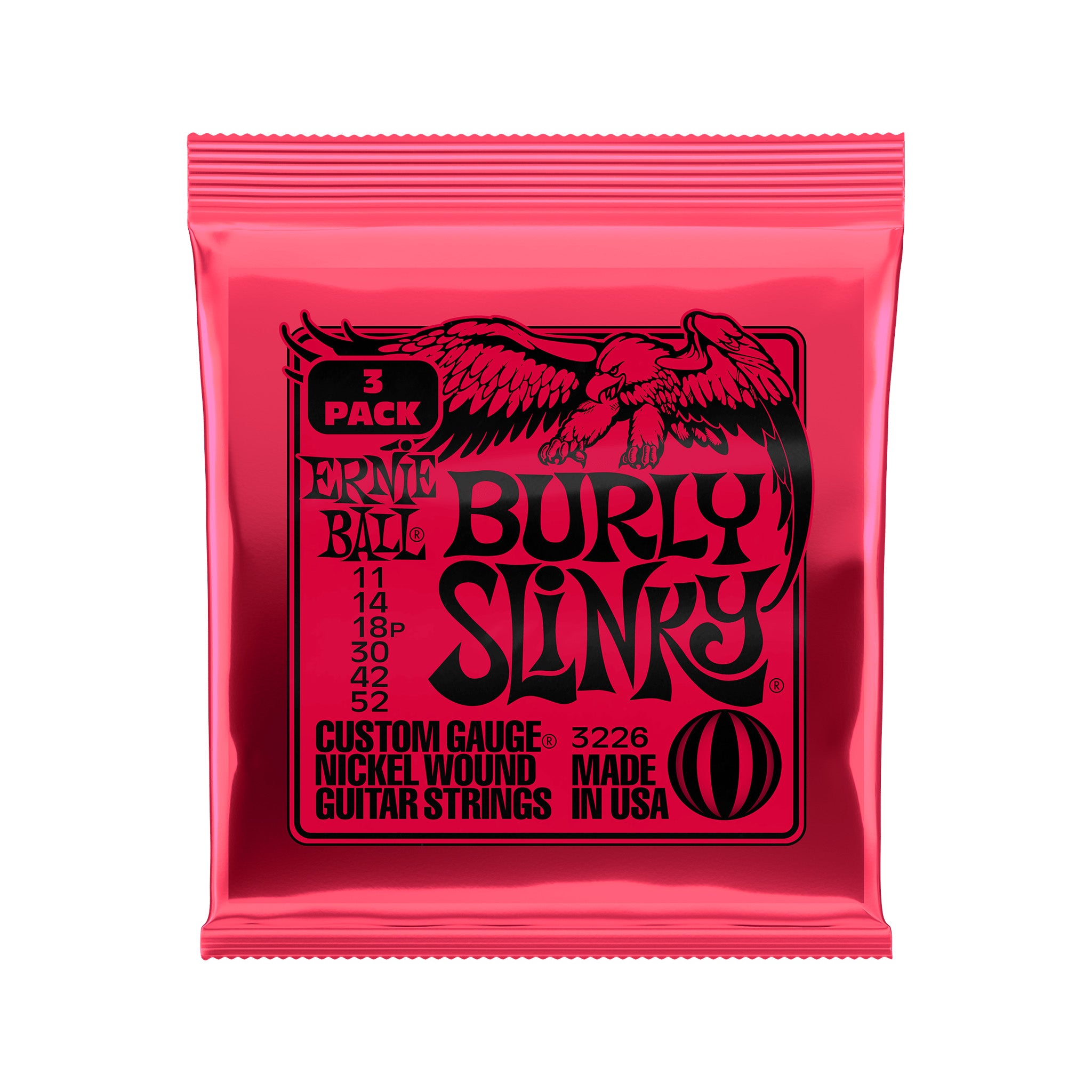 Ernie Ball Burly Slinky Nickel Wound Electric Guitar Strings, 11-52, 3-Pack