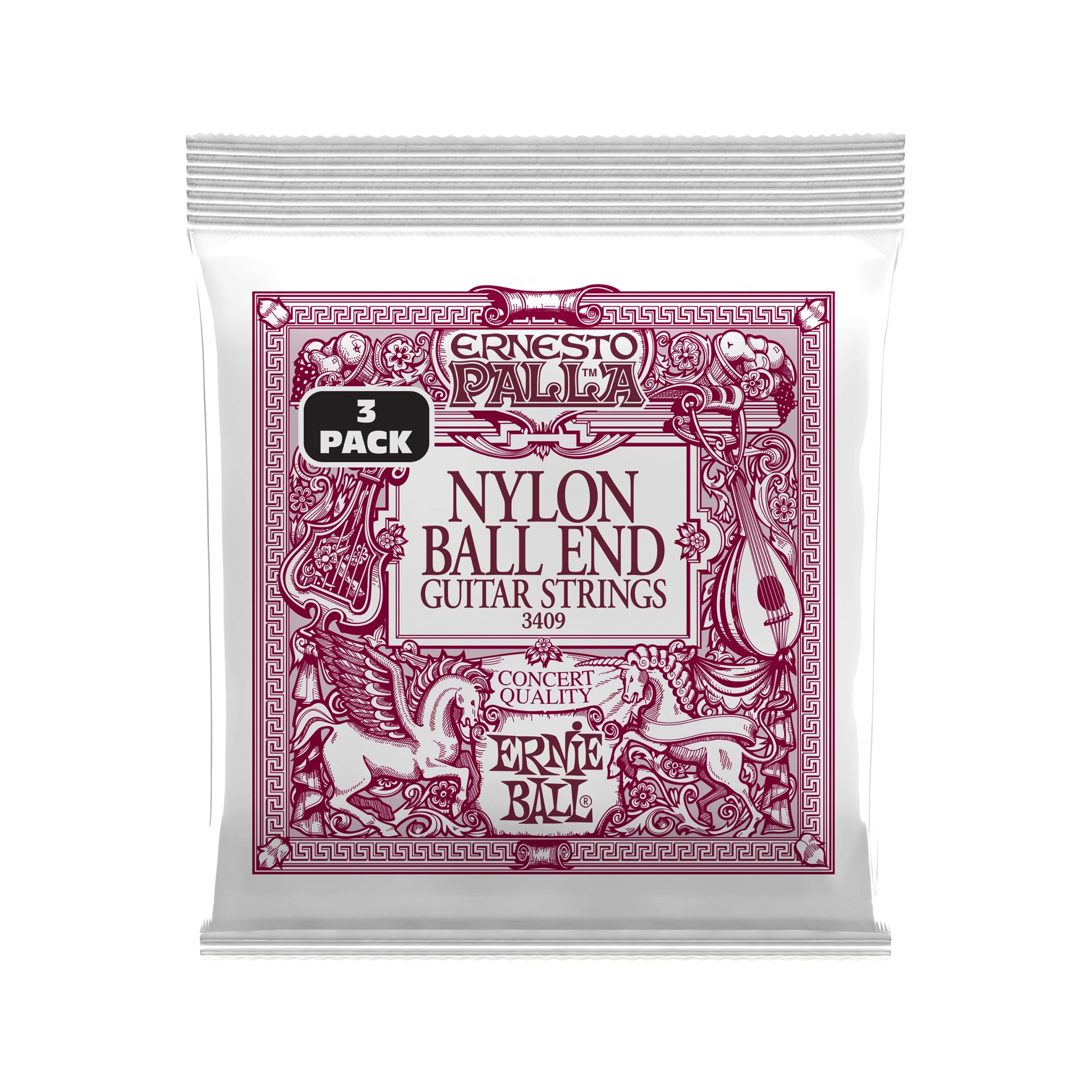 Ernie Ball Ernesto Palla Black & Gold Ball-End Nylon Classical Guitar Strings, Medium Tension, 3-Pk