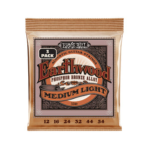 Ernie Ball Earthwood Medium Light Phosphor Bronze Acoustic Guitar Strings, 12-54, 3-Pack