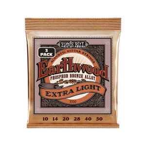 Ernie Ball Earthwood Extra Light Phosphor Bronze Acoustic Guitar Strings, 10-50, 3-Pack