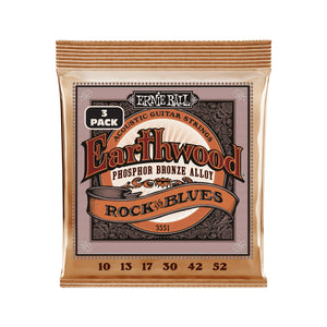 Ernie Ball Earthwood Rock and Blues Phosphor Bronze Acoustic Guitar Strings, 10-52, 3-Pack
