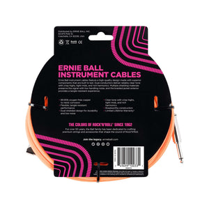 Ernie Ball 10FT Braided Straight to Angle Instrument Cable, Neon Orange