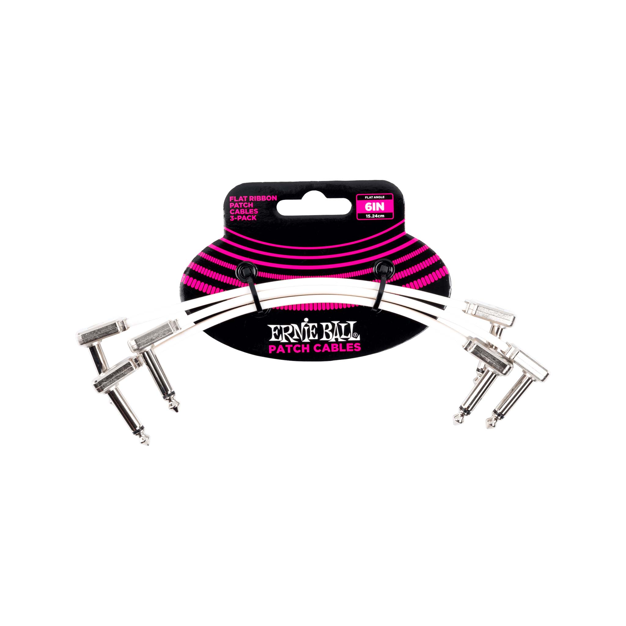 Ernie Ball 6 Inch Right Angle to Right Angle Flat Ribbon Pedalboard Patch Cable, 3-Pack