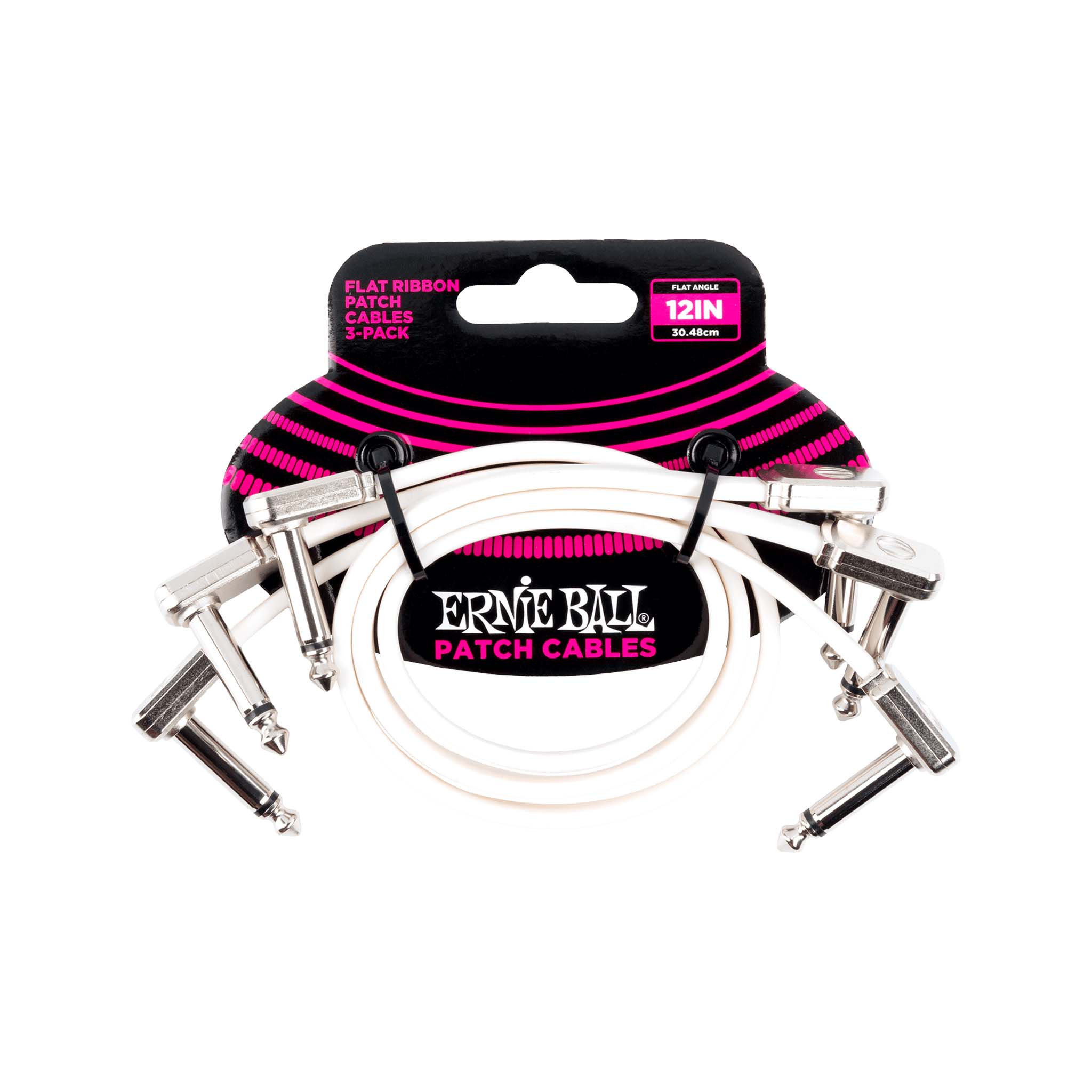 Ernie Ball 12 Inch Right Angle to Right Angle Flat Ribbon Pedalboard Patch Cable, 3-Pack