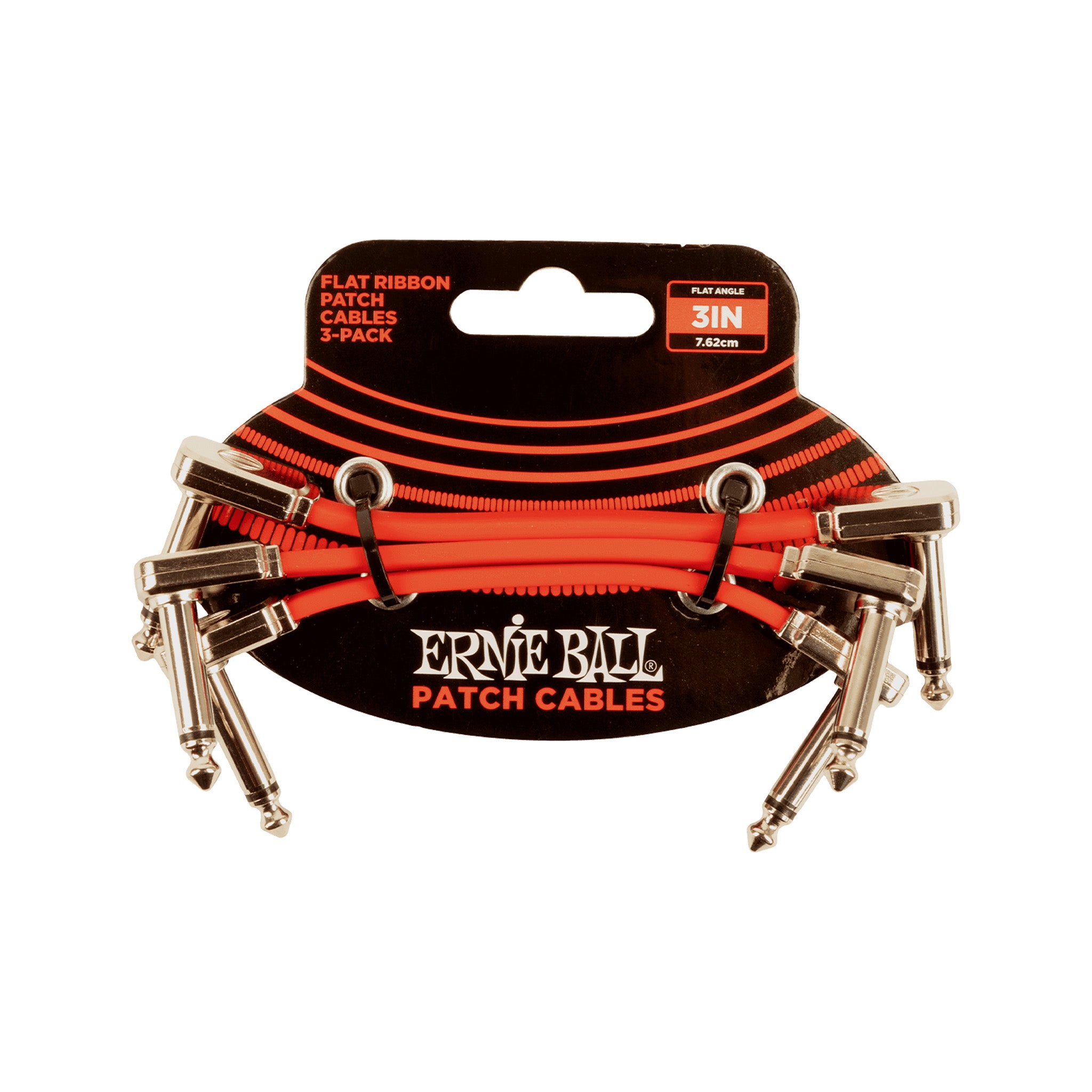 Ernie Ball 3 inch Flat Ribbon Patch Cable, Red, Pack of 3