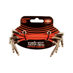 Ernie Ball 3 inch Flat Ribbon Patch Cable, Red, Pack of 3