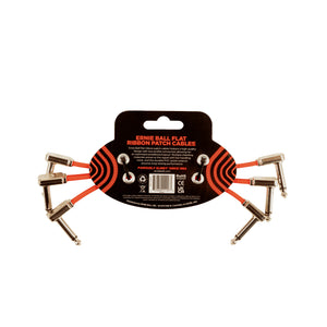 Ernie Ball 6 inch Flat Ribbon Patch Cable, Red, Pack of 3