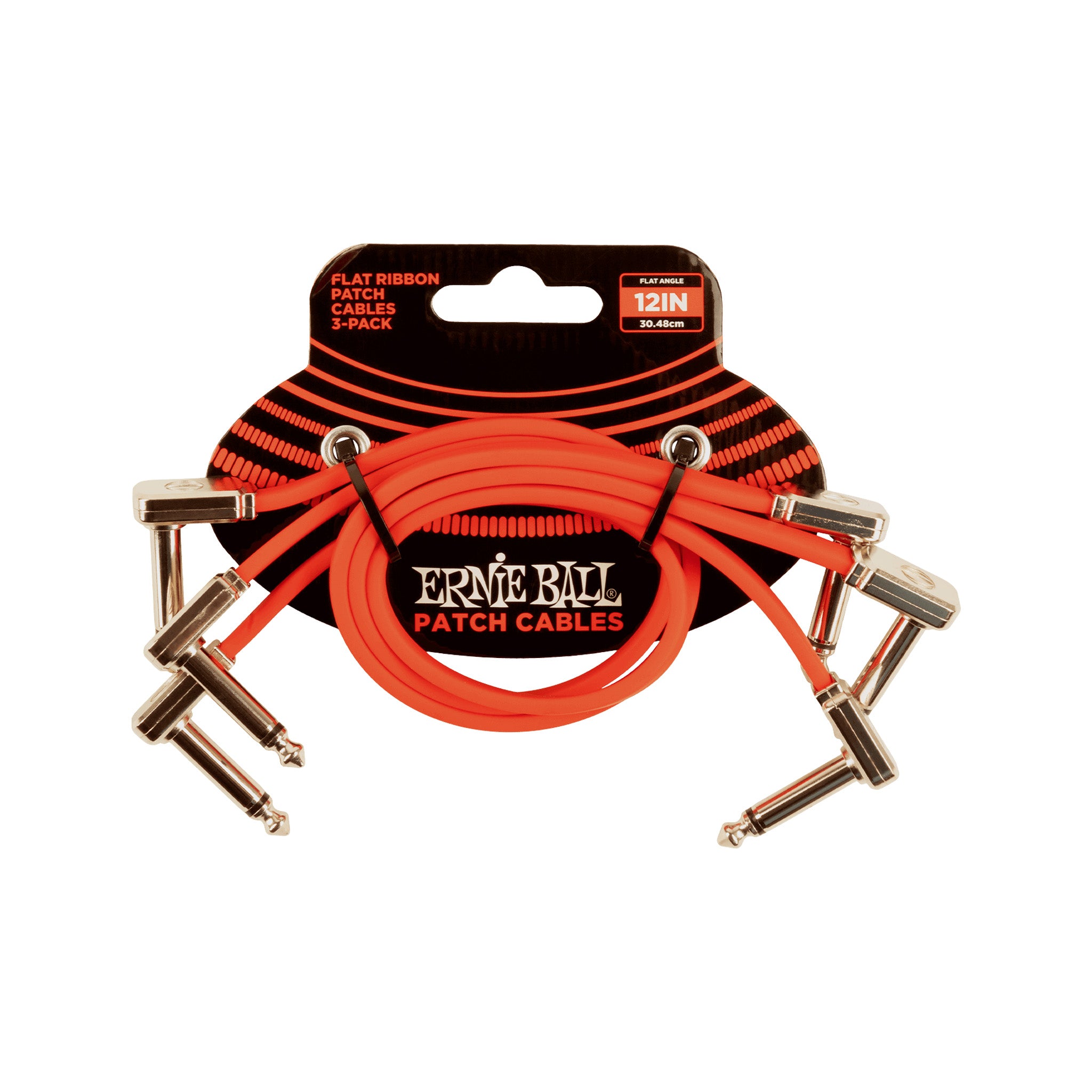 Ernie Ball 12 inch Flat Ribbon Patch Cable, Red, Pack of 3