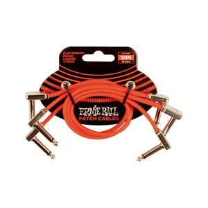 Ernie Ball 12 inch Flat Ribbon Patch Cable, Red, Pack of 3
