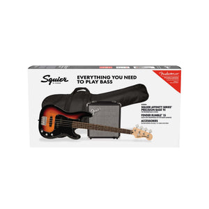 Squier Affinity Series PJ Bass Guitar Pack, Laurel FB, 3-color Sunburst, 230V, UK