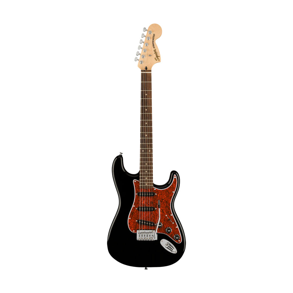 Squier FSR Affinity Series Stratocaster Electric Guitar w/Tortoiseshell Pickguard, Laurel FB, Black