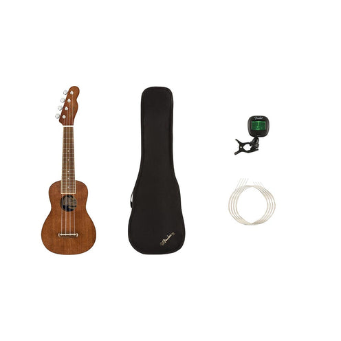 Fender Seaside Soprano Ukulele Pack, Walnut FB, Natural