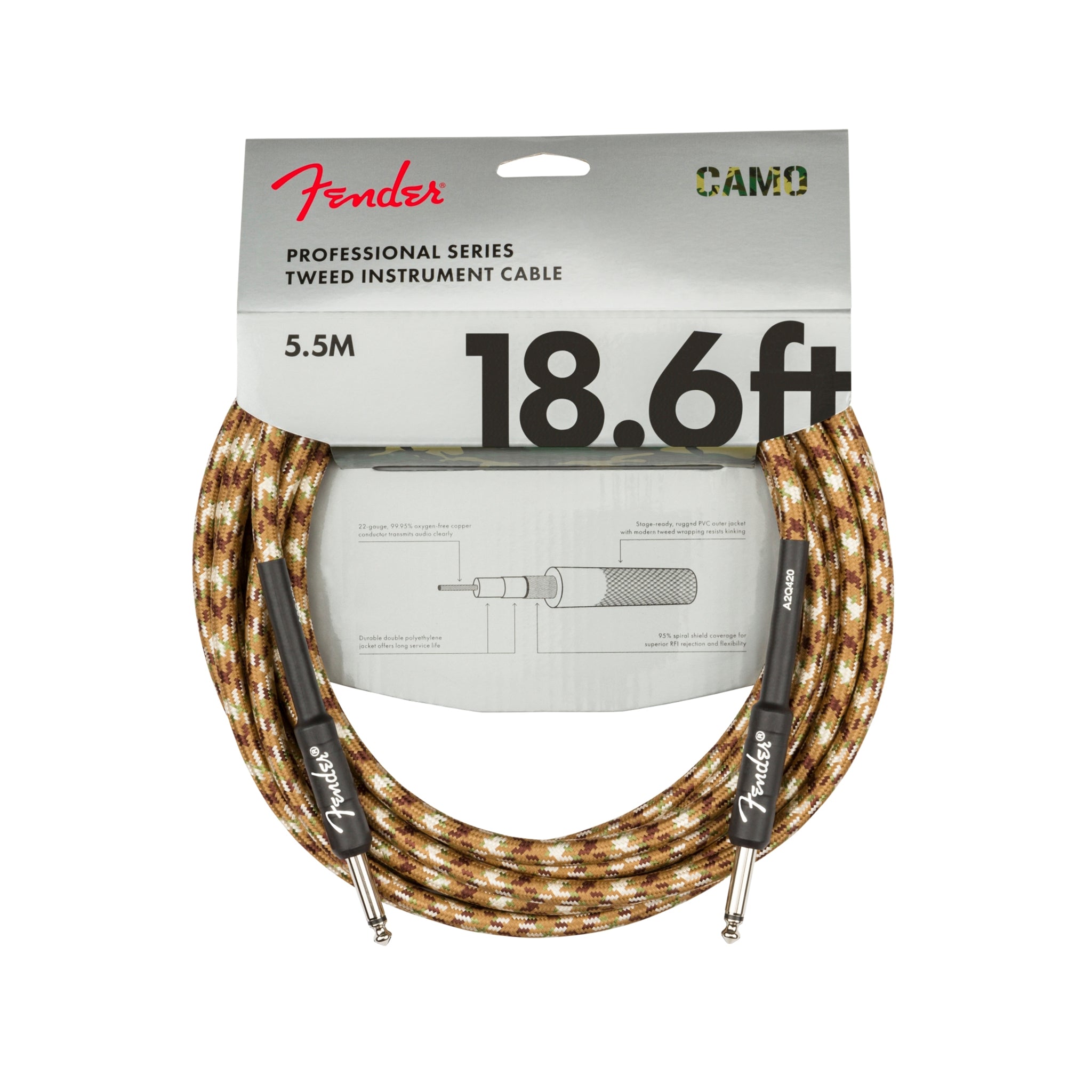 Fender Professional Series Instrument Cable, 18.6inch Straight/Straight, Desert Camo