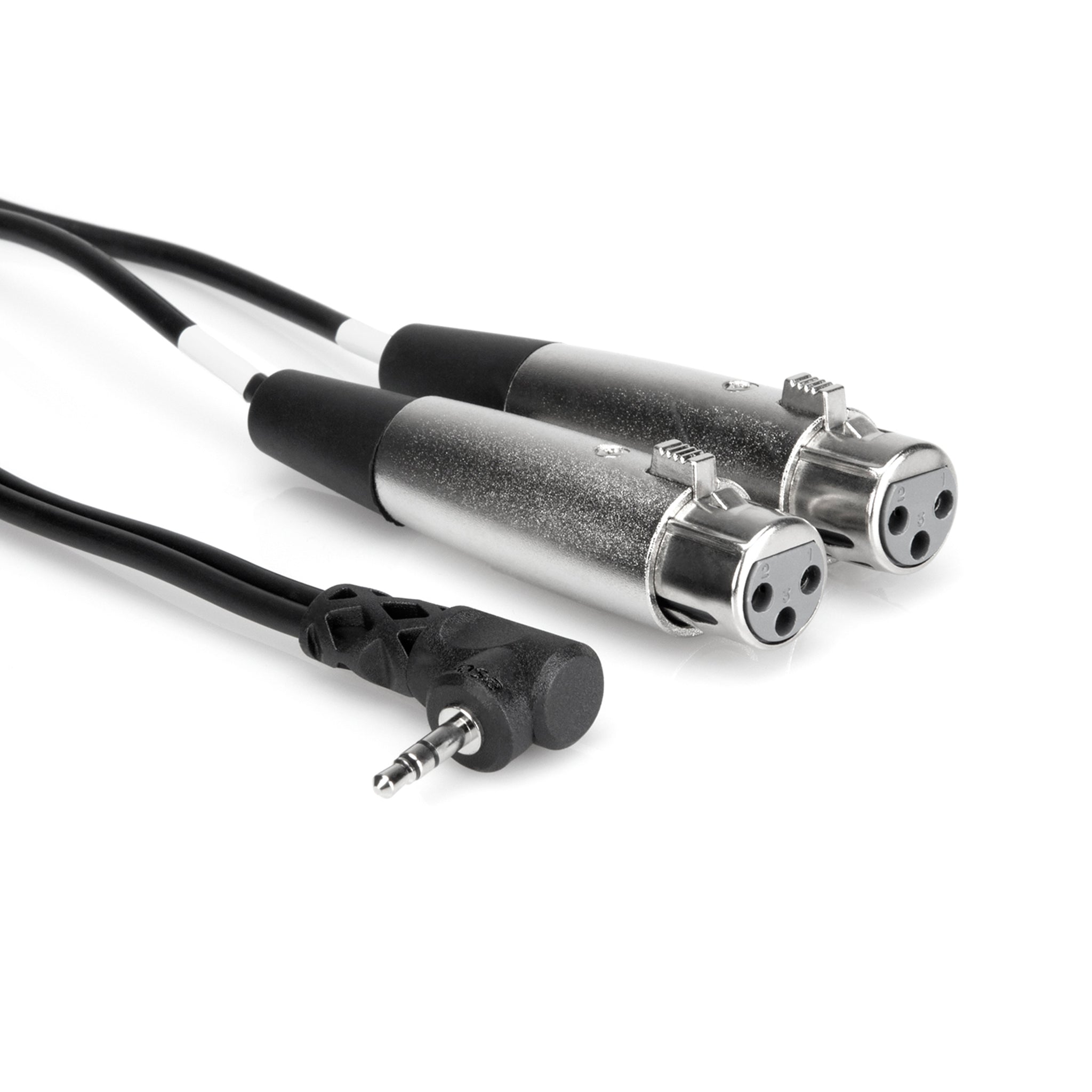 Hosa Camcorder Microphone Cable, Dual XLR3F to Right-angle 3.5 mm TRS, 2 ft