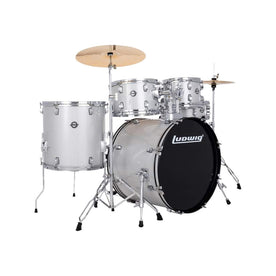 Ludwig LC19015 Accent Fuse 5-Piece Drums Set w/Hardware+Throne+Cymbal, Silver Sparkle