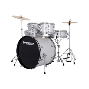 Ludwig LC19015 Accent Fuse 5-Piece Drums Set w/Hardware+Throne+Cymbal, Silver Sparkle