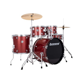 Ludwig LC19514 Accent Drive 5-Piece Drums Set w/Hardware+Throne+Cymbal, Red Sparkle