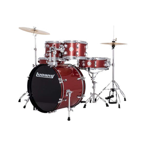 Ludwig LC19514 Accent Drive 5-Piece Drums Set w/Hardware+Throne+Cymbal, Red Sparkle