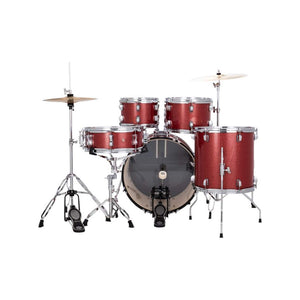 Ludwig LC19514 Accent Drive 5-Piece Drums Set w/Hardware+Throne+Cymbal, Red Sparkle