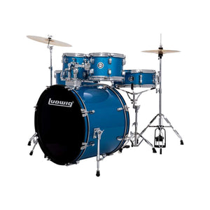 Ludwig LC19519 Accent Drive 5-Piece Drums Set w/Hardware+Throne+Cymbal, Blue Sparkle