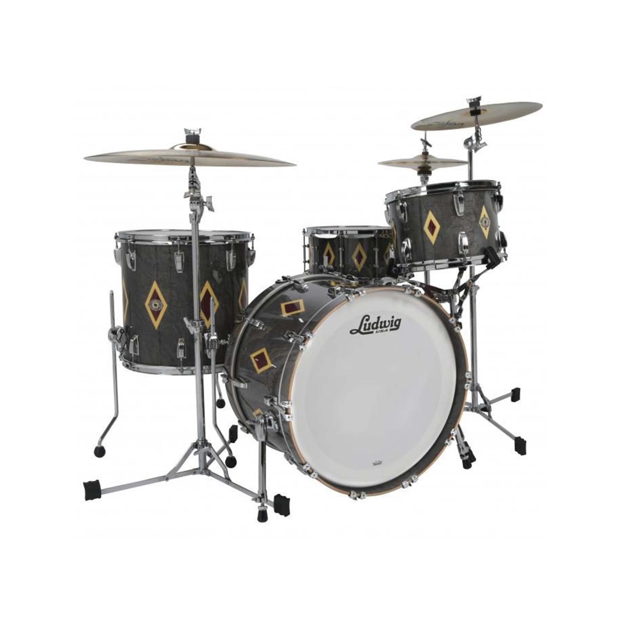 Ludwig LLC54233LXCX2 Legacy Mahogany 110th Anni. FAB Kit(22B/16F/13T), Flash Diamond Inlay Charcoal