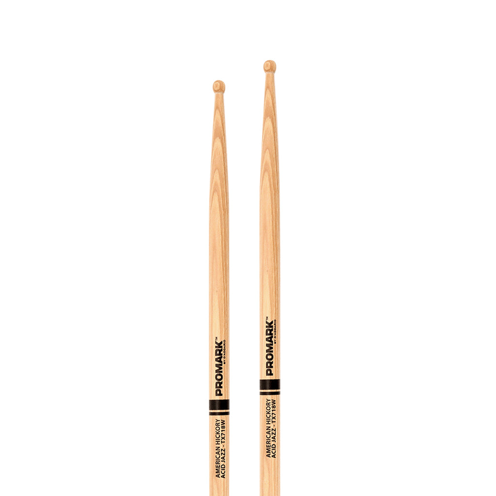 Promark TX718W Hickory 718 Acid Jazz Drumsticks, Wood Tip