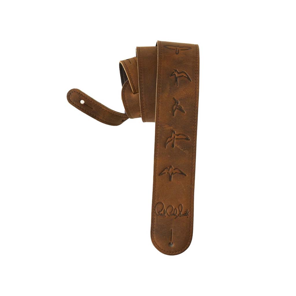 PRS 2.5 Inch Leather Birds Guitar Strap, Distressed Brown